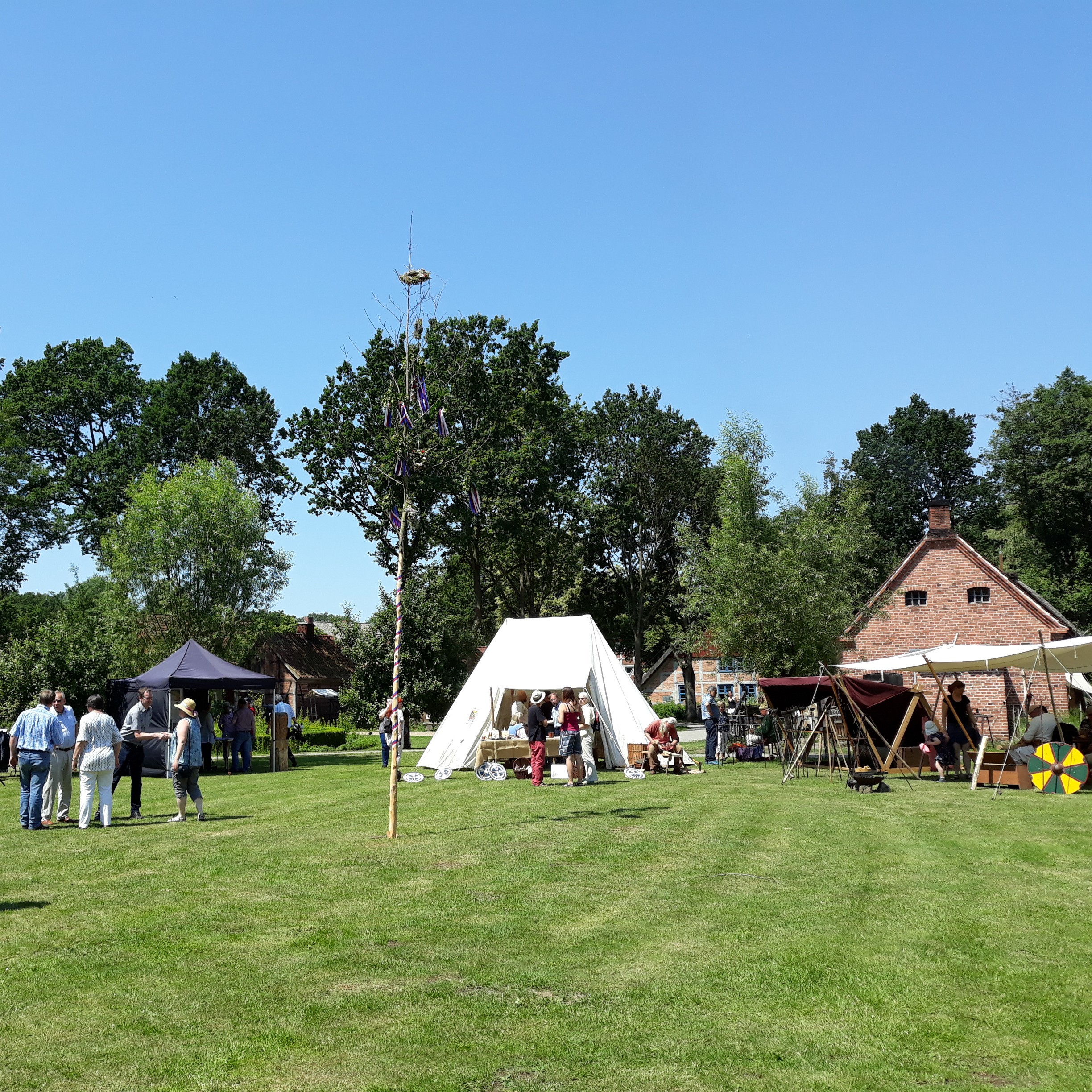 Grüne Wiese mit Zelten